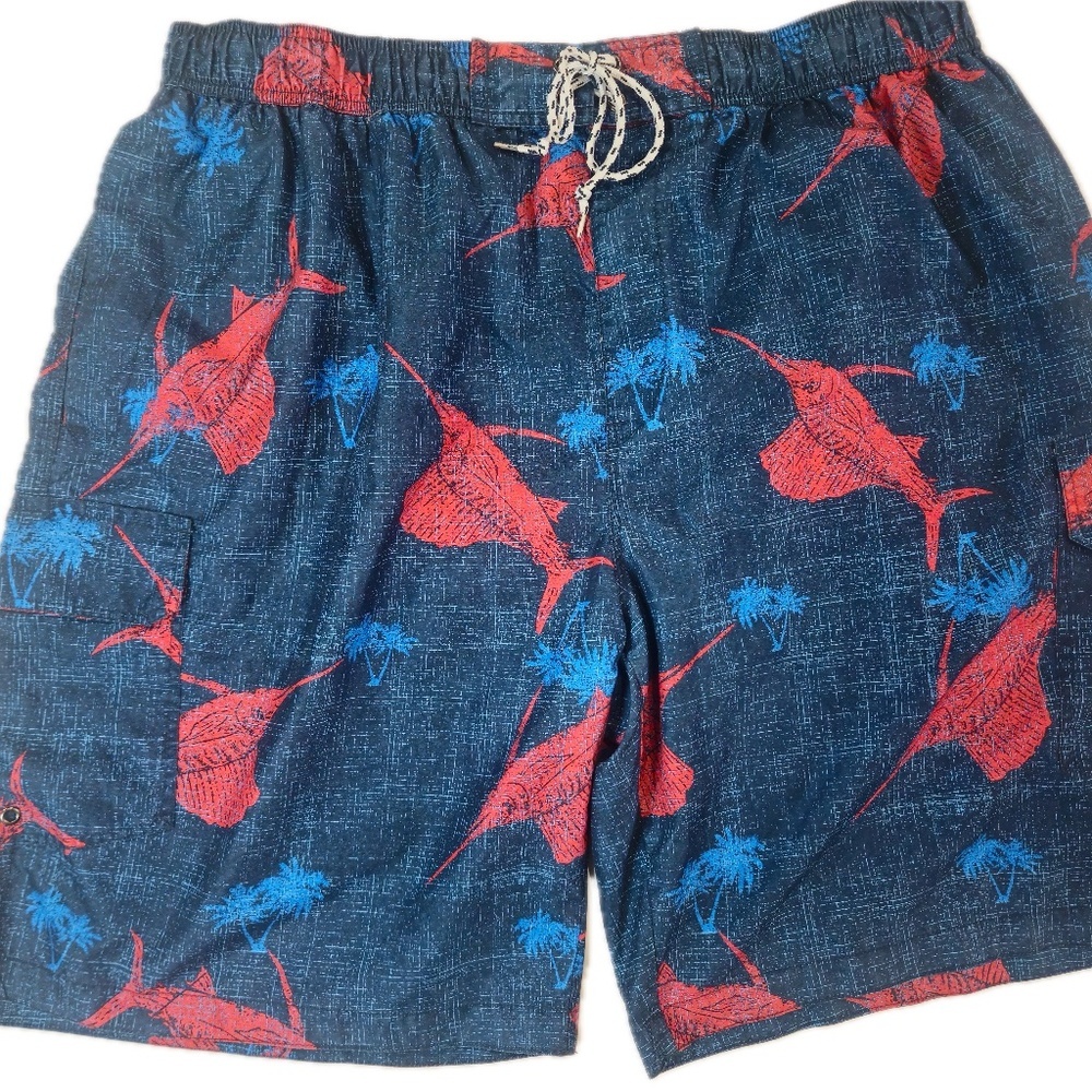 The FOUNDRY Supply Co Swim Trunks Shorts Mens 3XL Blue Animal Print Lined Beach